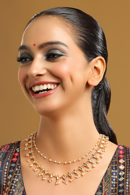Ruby Raang Kundan & Pearl Embellished Necklace 