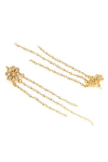 Ruby Raang_Gold Plated Gemstones, Pearls Kundan Embellished Necklace Set _Online_at_Aza_Fashions