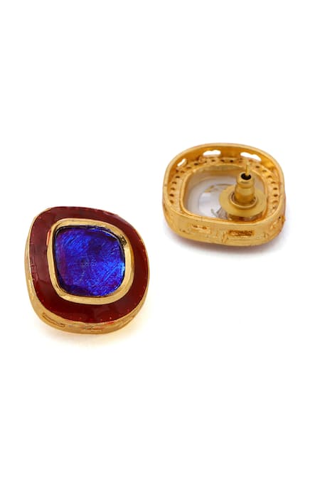 Ruby Raang_Multi Color Imitation Gemstones Meenakari Kundan Embellished Necklace Set _Online_at_Aza_Fashions