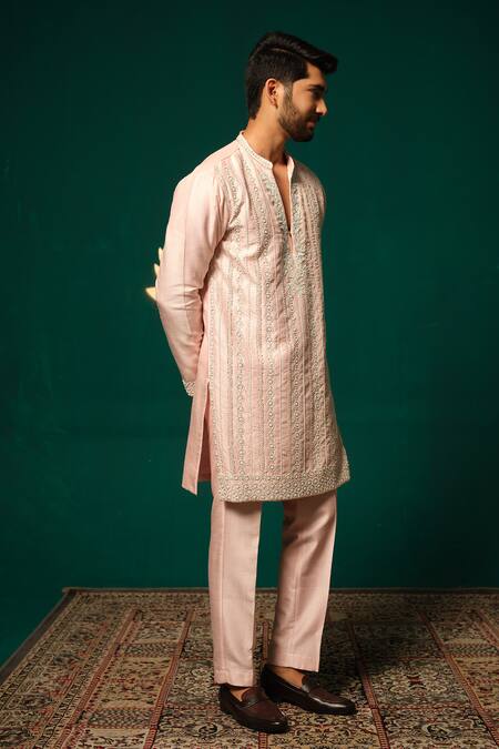 Niloufer By Aasif Ally Pink Silk Sequins, Embroidery Sequence Handwork Kurta And Pant Set Online at Aza Fashions Niloufer By Aasif Ally_Pink Silk Sequins, Embroidery Sequence Handwork Kurta And Pant Set _Online_at_Aza_Fashions