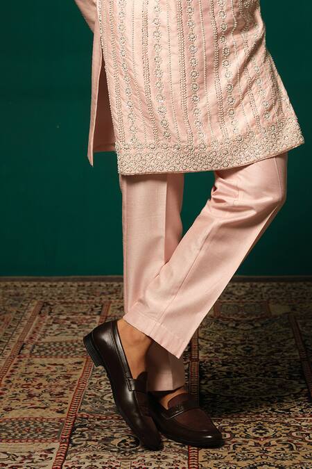 Shop Niloufer By Aasif Ally Pink Silk Sequins, Embroidery Sequence Handwork Kurta And Pant Set Online at Aza Fashions Shop_Niloufer By Aasif Ally_Pink Silk Sequins, Embroidery Sequence Handwork Kurta And Pant Set _Online_at_Aza_Fashions