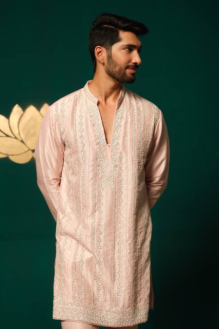 Niloufer By Aasif Ally Pink Silk Sequins, Embroidery Sequence Handwork Kurta And Pant Set at Aza Fashions Niloufer By Aasif Ally_Pink Silk Sequins, Embroidery Sequence Handwork Kurta And Pant Set _at_Aza_Fashions