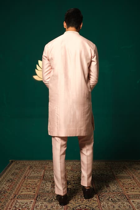 Shop Niloufer By Aasif Ally Pink Silk Sequins, Embroidery Sequence Handwork Kurta And Pant Set at Aza Fashions Shop_Niloufer By Aasif Ally_Pink Silk Sequins, Embroidery Sequence Handwork Kurta And Pant Set _at_Aza_Fashions