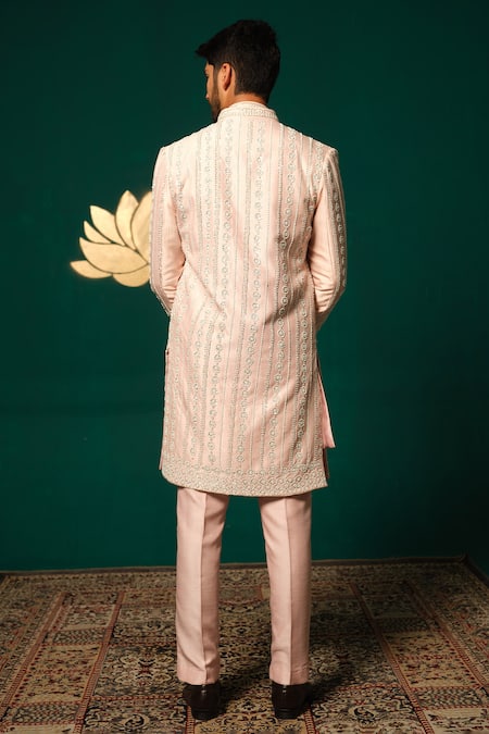 Niloufer By Aasif Ally Sequence & Moti Handwork Sherwani Set 