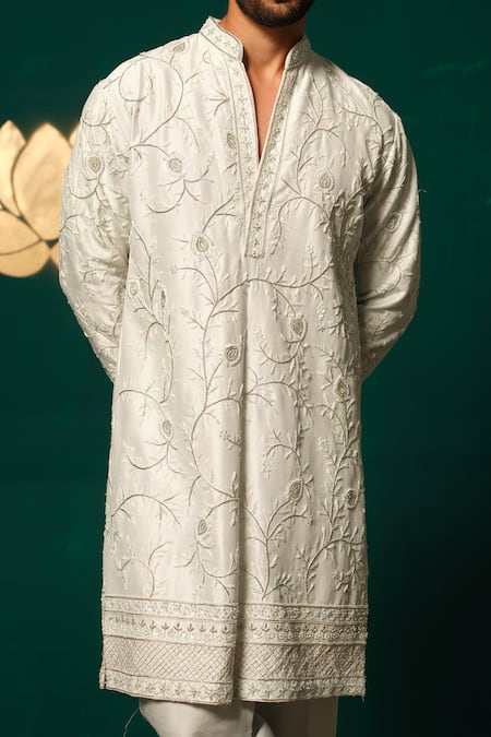 Buy Niloufer By Aasif Ally Off White Silk Embroidery Zardozi Handwork Kurta And Pant Set Buy_Niloufer By Aasif Ally_Off White Silk Embroidery Zardozi Handwork Kurta And Pant Set