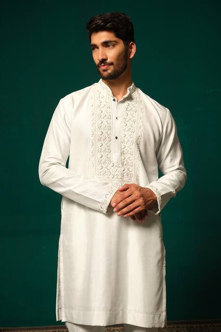 Niloufer By Aasif Ally White Silk Embroidery Cut Dana And Zardozi Kurta & Pant Online at Aza Fashions Niloufer By Aasif Ally_White Silk Embroidery Cut Dana And Zardozi Kurta & Pant _Online_at_Aza_Fashions