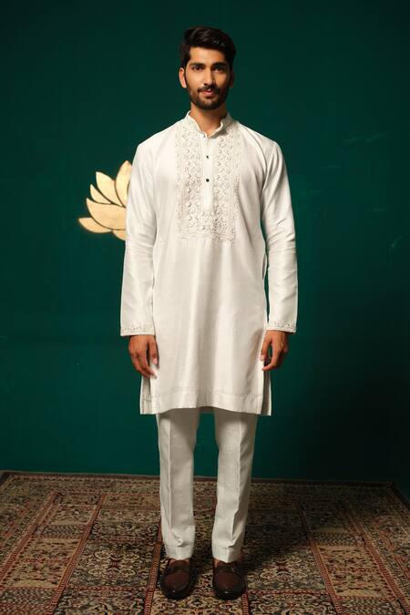 Niloufer By Aasif Ally White Silk Embroidery Cut Dana And Zardozi Kurta & Pant at Aza Fashions Niloufer By Aasif Ally_White Silk Embroidery Cut Dana And Zardozi Kurta & Pant _at_Aza_Fashions