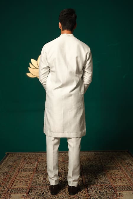 Shop Niloufer By Aasif Ally White Silk Embroidery Cut Dana And Zardozi Kurta & Pant at Aza Fashions Shop_Niloufer By Aasif Ally_White Silk Embroidery Cut Dana And Zardozi Kurta & Pant _at_Aza_Fashions