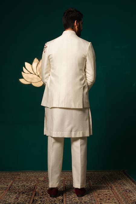 Niloufer By Aasif Ally Hand-Painted Floral Nehru Jacket Kurta & Pant 