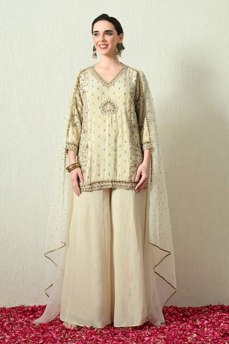 OHH CROW Embroidered Kurta Crush Sharara Set 