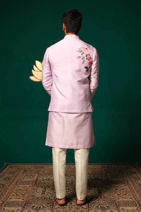 Niloufer By Aasif Ally Hand-Painted Floral Nehru Jacket Kurta Set 