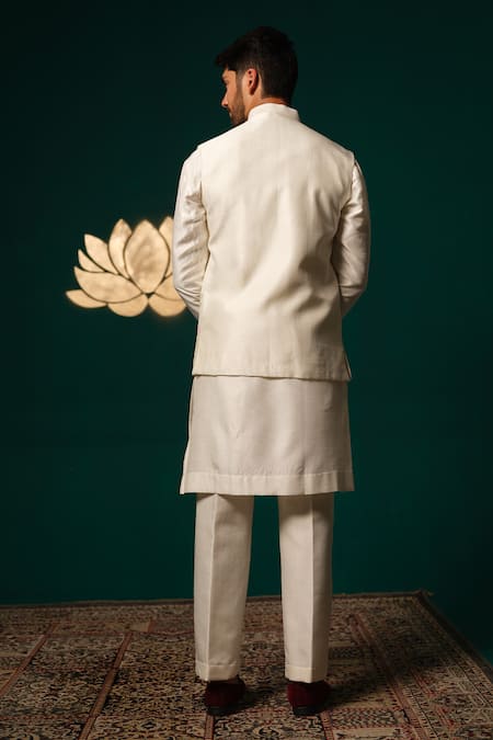 Niloufer By Aasif Ally Hand-Painted Floral Nehru Jacket Kurta Set 