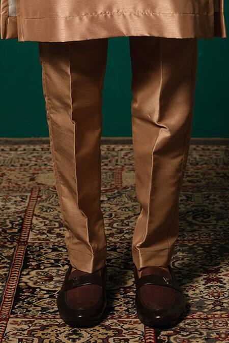 Niloufer By Aasif Ally_Brown Silk Sequins Cut Dana And Embroidered Nehru Jacket Set _Online_at_Aza_Fashions