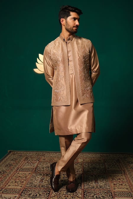 Niloufer By Aasif Ally Cut Dana & Sequin Embroidered Nehru Jacket Set 