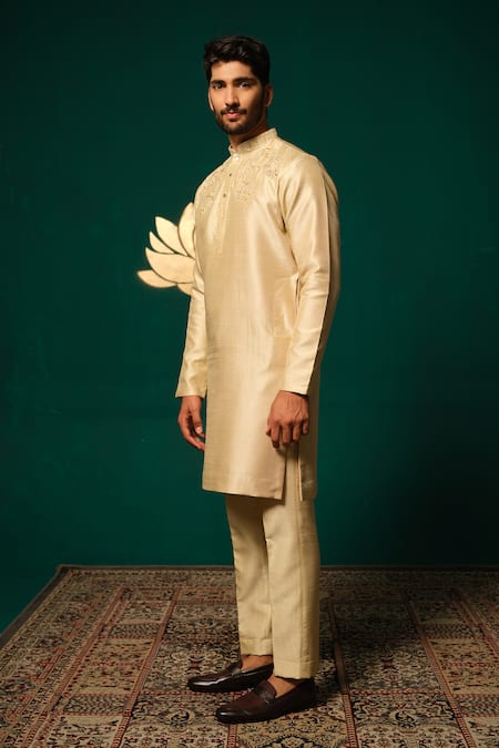 Buy Niloufer By Aasif Ally Gold Silk Embroidery Zardozi Cutdana Handwork Kurta And Pant Set Online at Aza Fashions Buy_Niloufer By Aasif Ally_Gold Silk Embroidery Zardozi Cutdana Handwork Kurta And Pant Set _Online_at_Aza_Fashions