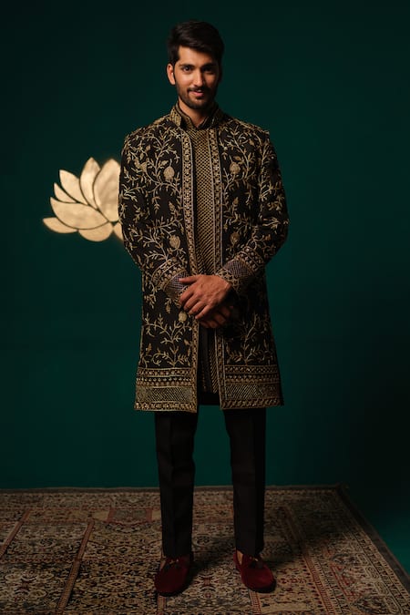 Niloufer By Aasif Ally Zardozi Handwork Sherwani Kurta & Pant Set 