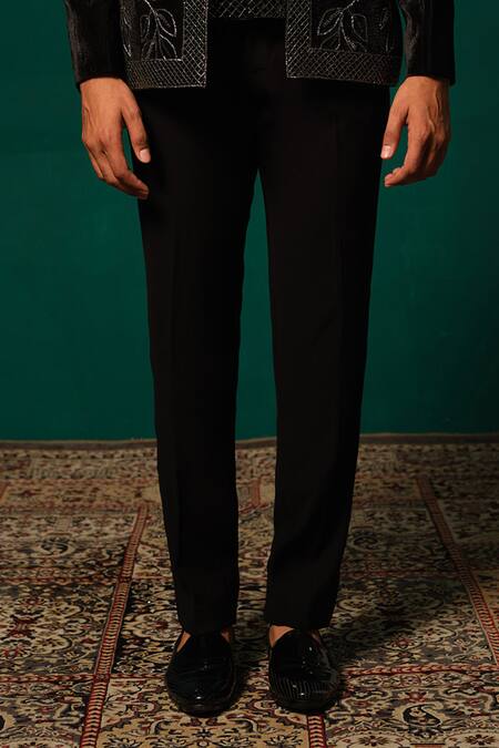 Buy_Niloufer By Aasif Ally_Black Silk Embroidery, Beads Cutdana Handwork Inner Jacket And Pant Set _Online_at_Aza_Fashions