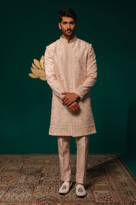 Niloufer By Aasif Ally Zardozi & Cutdana Handwork Sherwani & Pant Set 