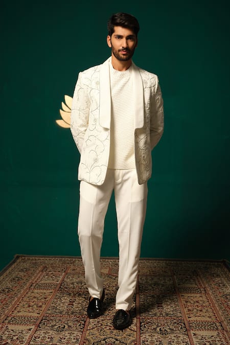 Niloufer By Aasif Ally Zardozi & Cutdana Handwork Blazer & Pant Set 