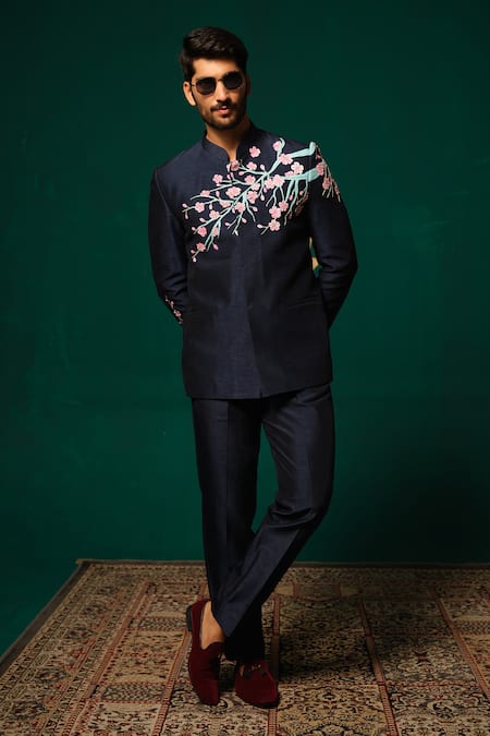 Niloufer By Aasif Ally Hand-Painted Floral Bandhgala & Pant Set 