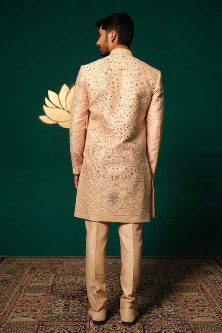 Niloufer By Aasif Ally Cut Dana Zardozi & Mirror Handwork Sherwani Set 