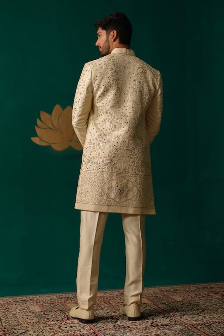 Niloufer By Aasif Ally Cut Dana Zardozi & Mirror Handwork Sherwani Set 