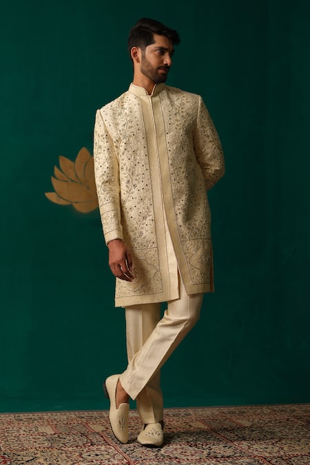 Niloufer By Aasif Ally Cut Dana Zardozi & Mirror Handwork Sherwani Set 