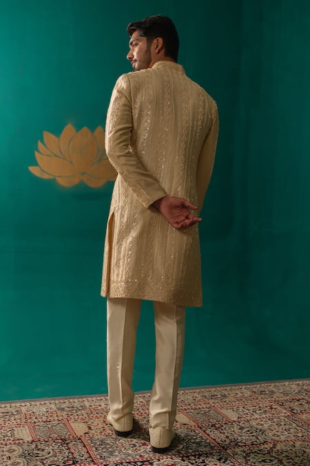 Niloufer By Aasif Ally Sequence Moti & Thread Handwork Sherwani Set 