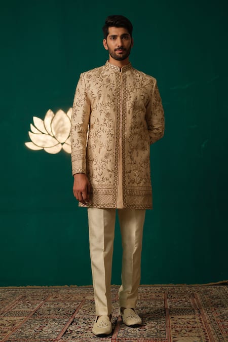 Niloufer By Aasif Ally Zardozi & Cutdana Embroidered Sherwani & Pant 