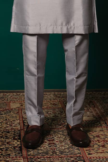 Shop_Niloufer By Aasif Ally_Gray Silk Embroidery, Sequins, Zari Zardozi And Cut Dana Kurta Set _Online_at_Aza_Fashions