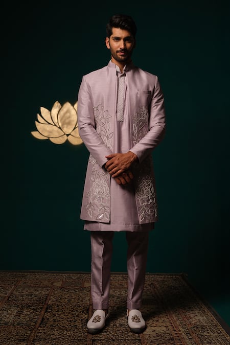 Niloufer By Aasif Ally Zardozi & Cut Dana Embroidered Sherwani Set 