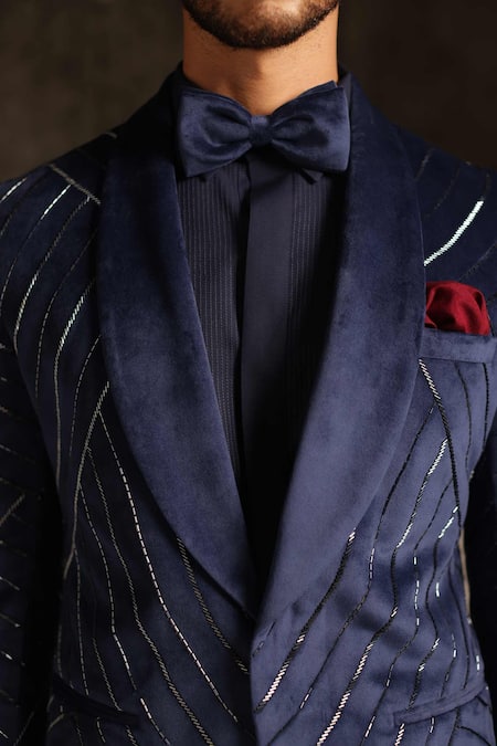 Buy Tisa - Men Navy Suede, Viscose, Polyester, Rayon, Silk Metallic Embroidered Tuxedo Set Online at Aza Fashions Buy_Tisa - Men_Navy Suede, Viscose, Polyester, Rayon, Silk Metallic Embroidered Tuxedo Set _Online_at_Aza_Fashions