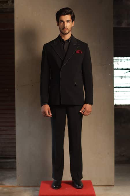 Tisa - Men Double Breasted Pick-Stitch Suit & Pant Set 