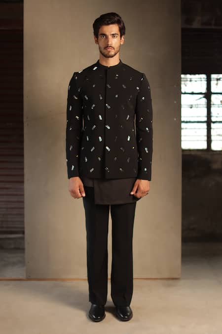 Buy_Tisa - Men_Black Viscose, Polyester Embroidery Bandhgala With Pant _Online_at_Aza_Fashions