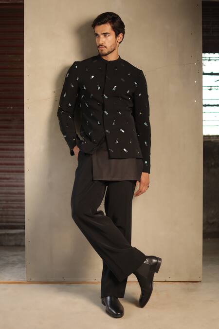 Tisa - Men_Black Viscose, Polyester Embroidery Bandhgala With Pant _at_Aza_Fashions