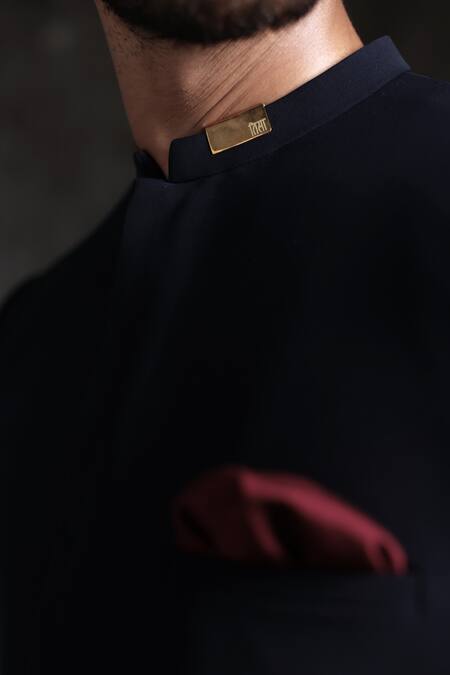 Buy_Tisa - Men_Navy Viscose, Polyester Indo Western Bandhgala Jacket And Pant Set _Online_at_Aza_Fashions