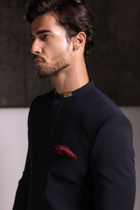 Tisa - Men_Navy Viscose, Polyester Indo Western Bandhgala Jacket And Pant Set _at_Aza_Fashions