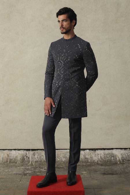 Tisa - Men Geometric Embroidered Bandhgala Jacket & Pant Set 