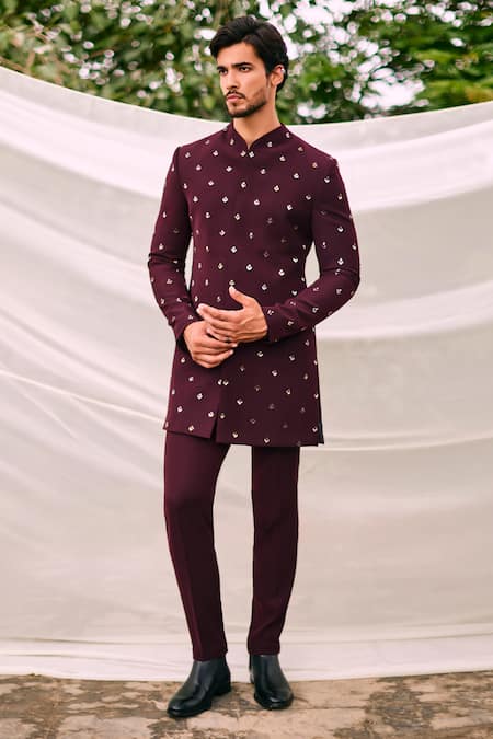 Tisa - Men Maple Motif Embroidered Bandhgala With Pant 