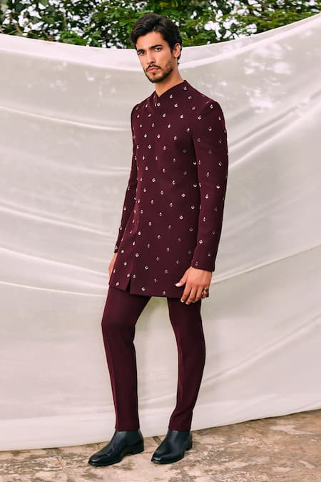 Tisa - Men Maple Motif Embroidered Bandhgala Jacket Set 