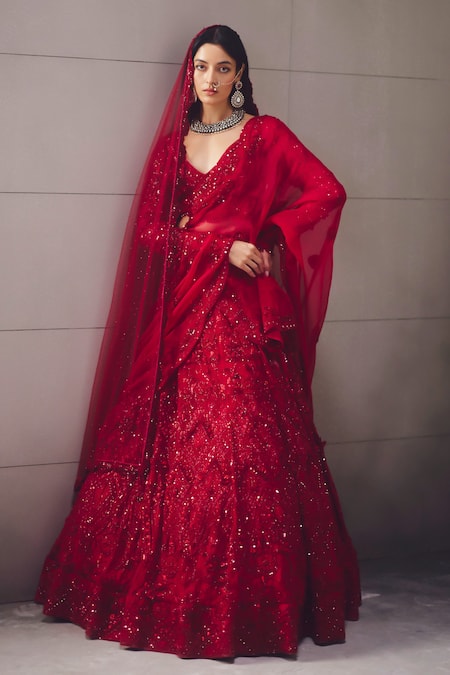 Awigna Red Bridal Embellished Lehenga Set 