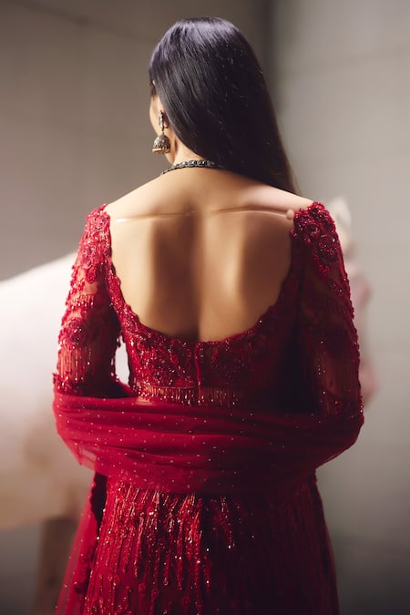 Awigna Red Embroidered Lehenga Set 