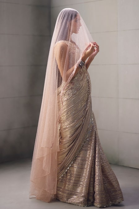 Awigna Dusty Pink Embroidered Saree With Blouse 