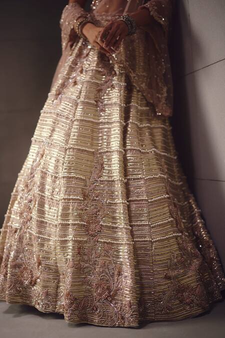 Shop_Awigna_Pink Georgette, Net Embroidery, Beads, Sequins, Pearls Dusty Lehenga Set _Online_at_Aza_Fashions