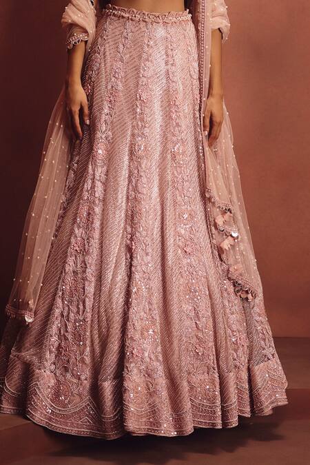 Buy_Awigna_Pink Net Embroidery, Sequins, Pearls Scoop Neck Embellished Lehenga Set _Online_at_Aza_Fashions
