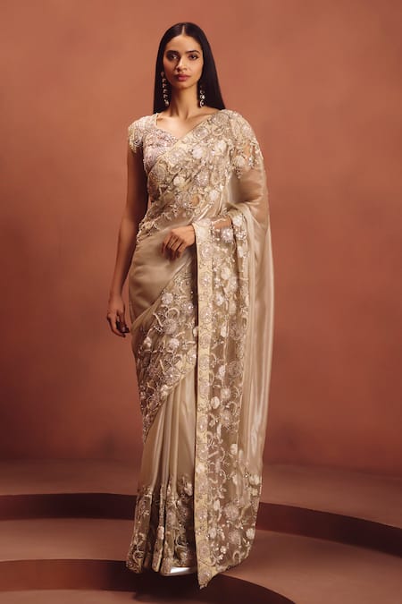 Awigna Ivory Embellished Saree With Blouse 