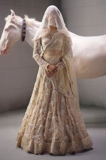 Awigna Ivory Bridal Embroidered Lehenga Set 