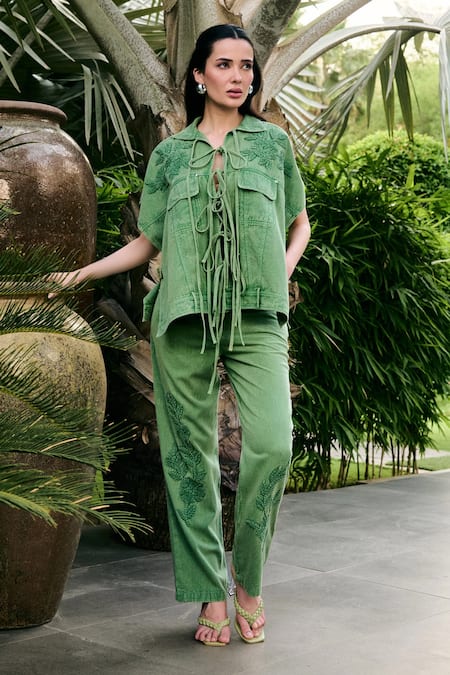 Kay Kay Yaeko Denim Tie-up Shirt & Pant Co-ord Set 