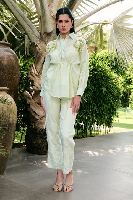 Kay Kay Iris Embroidered Shirt & Pant Co-ord Set 