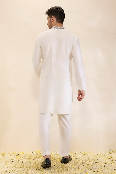 Shop Neha Gursahani Ivory Embroidery Hand Kurta And Narrow Pant Set at Aza Fashions Shop_Neha Gursahani_Ivory Embroidery Hand Kurta And Narrow Pant Set _at_Aza_Fashions